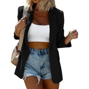 Kirundo Casual Blazers Women Black Long Sleeve Button Open Front Suit Jackets